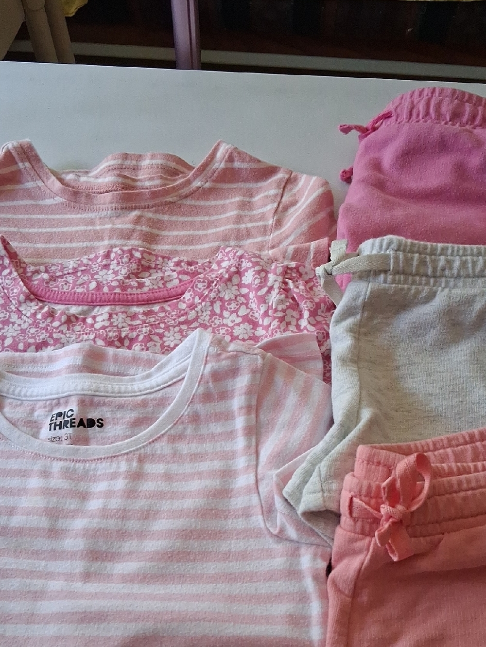 Big Bundle Of Mixed Pink & Cream Girls Shorts and Tops.